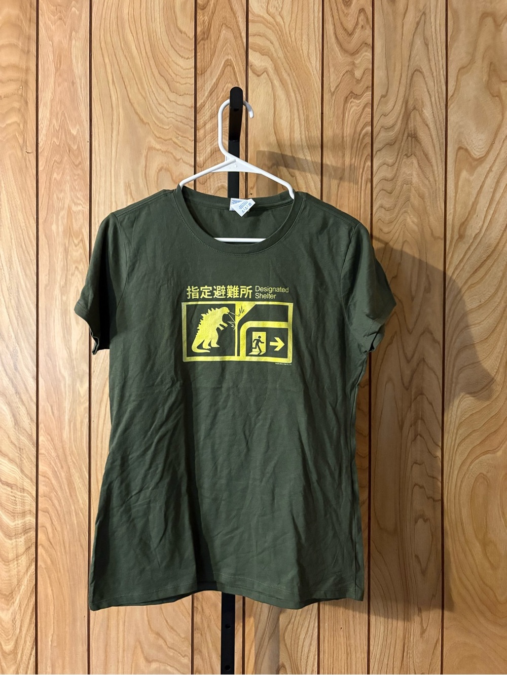 Port and Company Olive Green Graphic Tee with Yellow Print